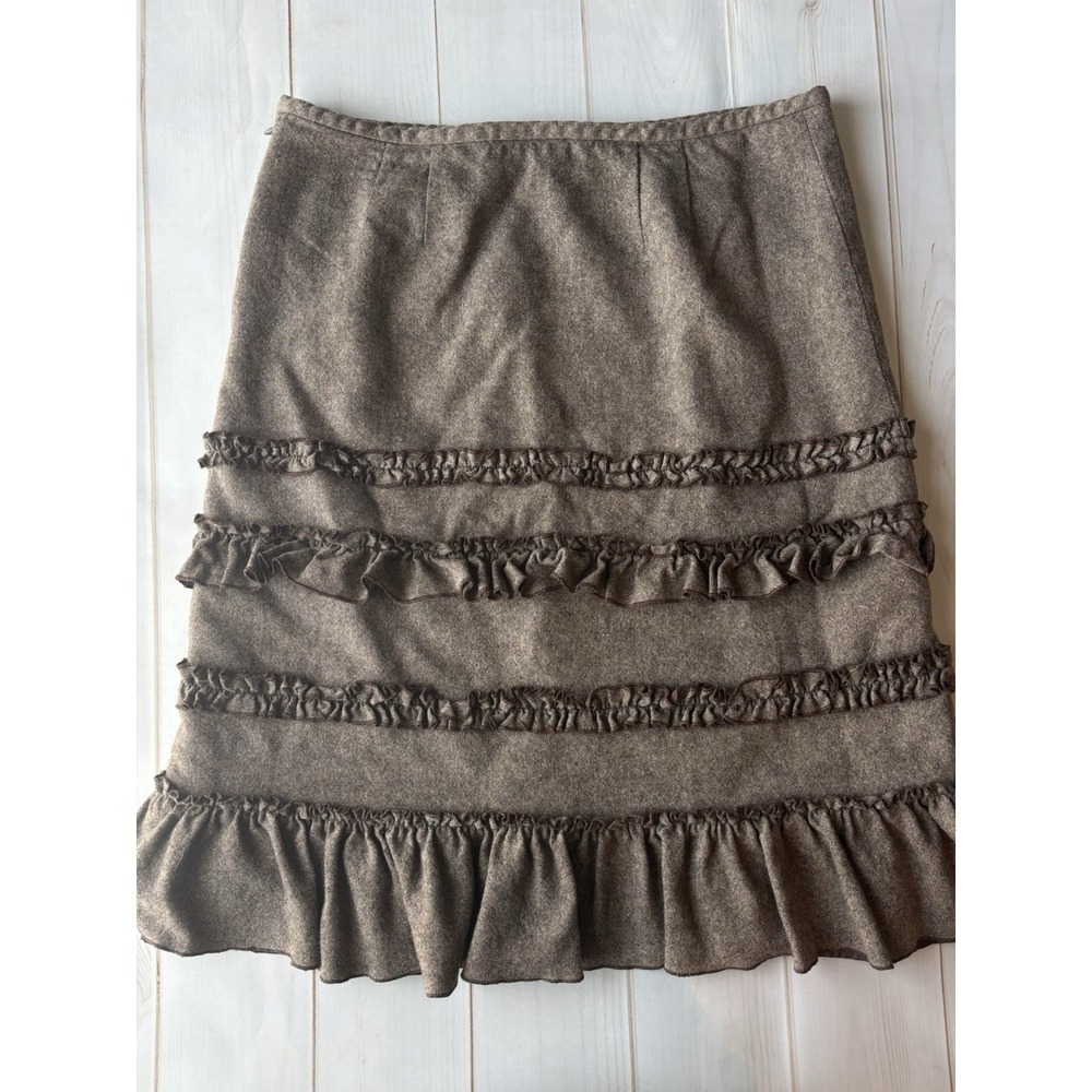 LOFT‎ Ann Taylor Size 14 Brown Wool Tiered Ruffle A-Line Side Zip Skirt 0636 - Picture 8 of 8